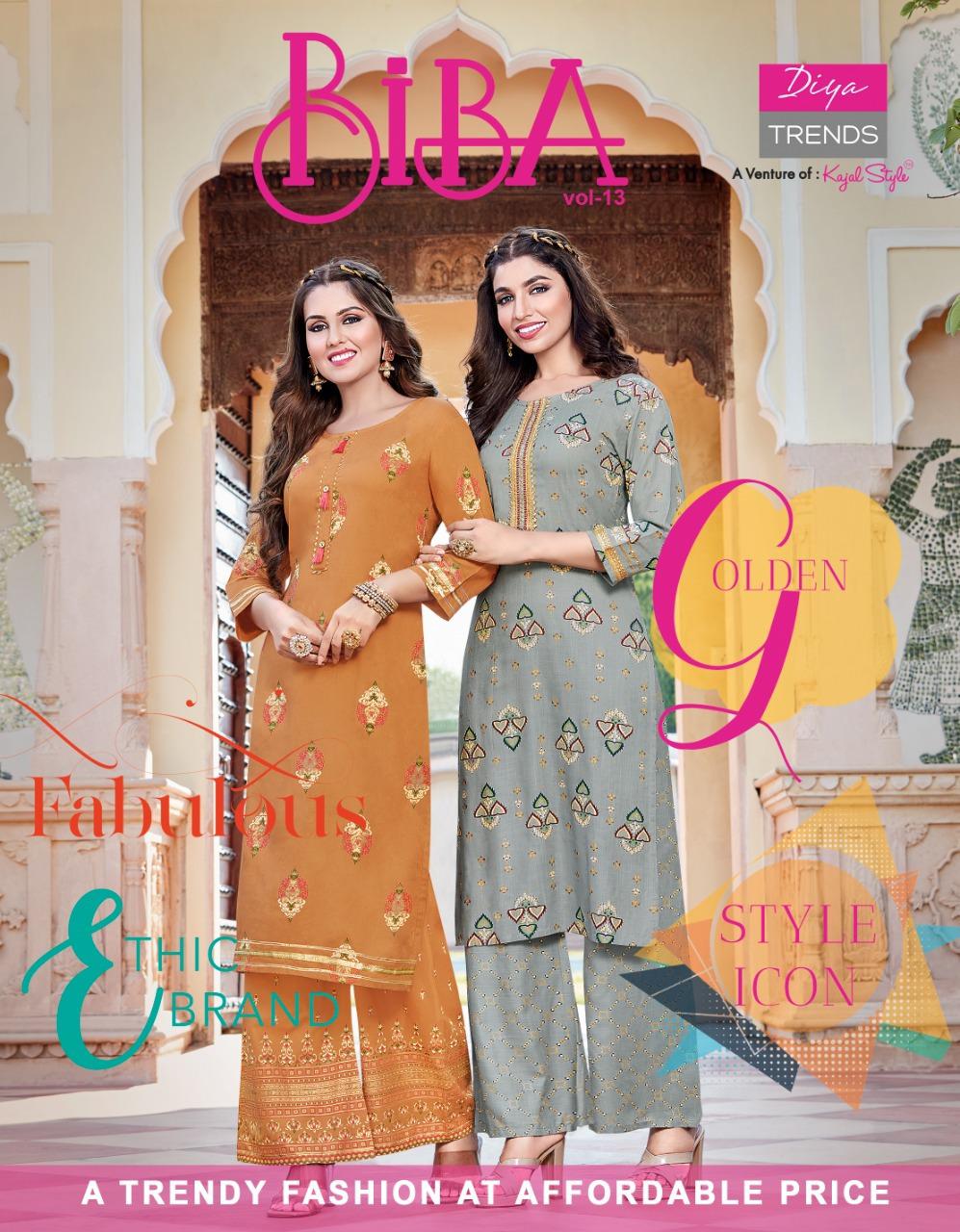Bibas 13 Gold Printed Fancy Rayon Ethnic Wear Kurtis With Palazzo Collection